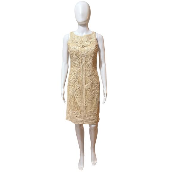Sue Wong Nocturne Beige Lace Cocktail Dress Size 4 Embroidered Sheath Evening - Picture 2 of 12